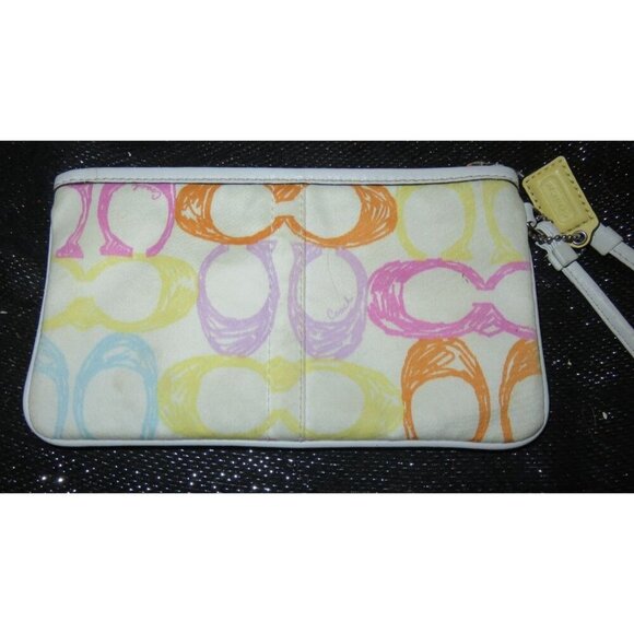 SOLD Coach Y2K Poppy Hampton Signature C Scribble Logo Jaquard Canvas Wristlet - Picture 2 of 8